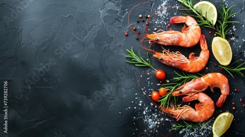 shrimps raw gambas seafood prawn healthy meal food snack on the table copy space food background rustic top view photo