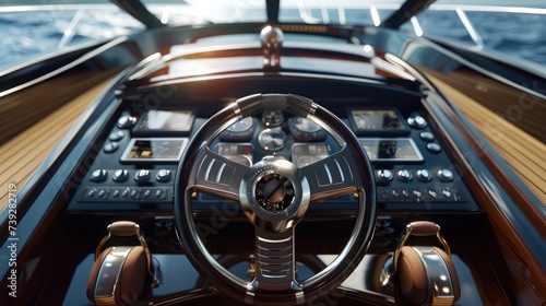 steering wheel on a luxury yacht. © buraratn