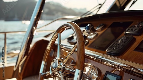 steering wheel on a luxury yacht. photo