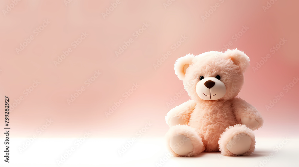 Fototapeta premium Cute teddy bear, copy space, bokeh effect