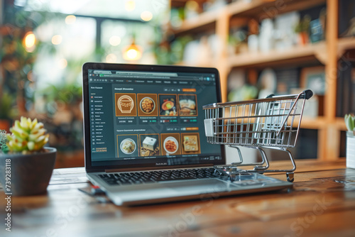 Images for online shops. An online e-commerce screen is displayed on the laptop's LCD screen.