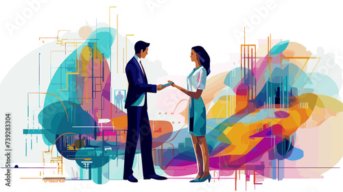 Abstract businesswoman and businessman working together  representing collaboration. simple Vector art