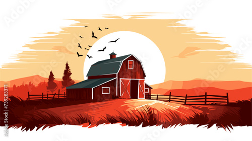 Abstract barn with a farmer's silhouette  symbolizing the farmstead. simple Vector art