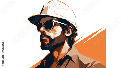 Abstract construction worker with a civil engineer's hat  symbolizing collaboration. simple Vector art