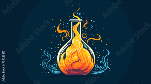 Abstract laboratory flask with a flame  representing combustion and heat experiments. simple Vector art