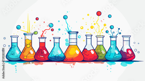 Abstract laboratory beaker with colorful liquids  representing diverse scientific studies. simple Vector art