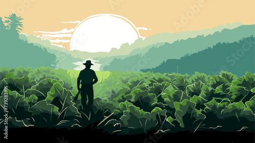 Abstract tobacco plant with a farmer's silhouette  representing tobacco cultivation. simple Vector art photo
