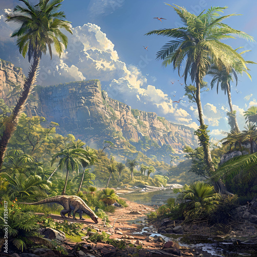 A prehistoric landscape inspired by the Jurassic era photo