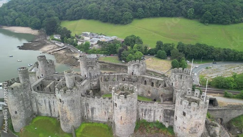 Aerial and drone view of Conwy Castle, Wales, UK photo