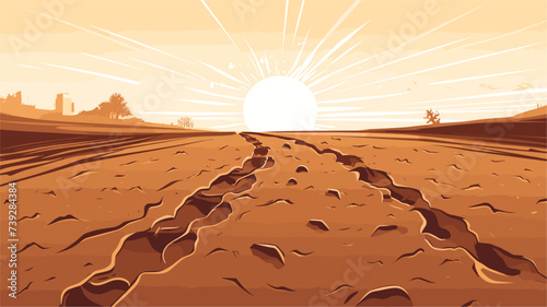Abstract plowed field with a farmer's footprints  representing the cultivation of soil. simple Vector art