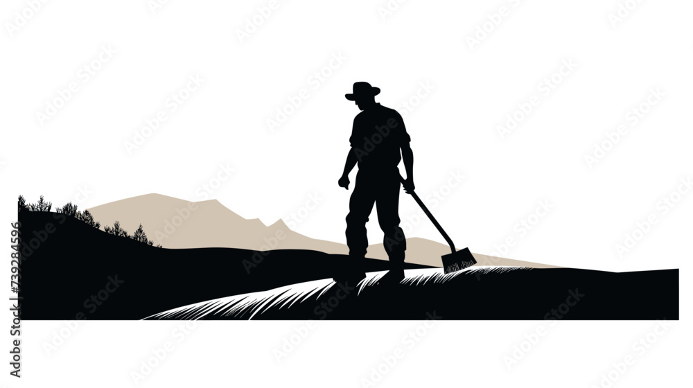 Abstract farmer's silhouette with a hoe  representing manual labor in agriculture. simple Vector art