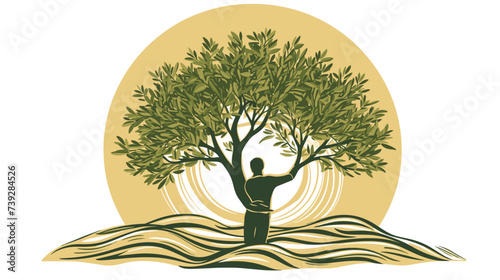 Abstract olive tree with a farmer's hands  representing olive cultivation. simple Vector art