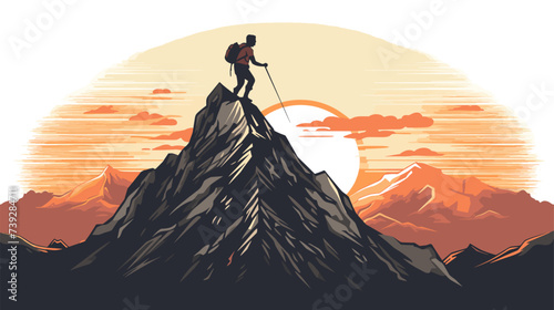 Abstract mountain climber reaching the summit representing the triumph of hard work. simple Vector art