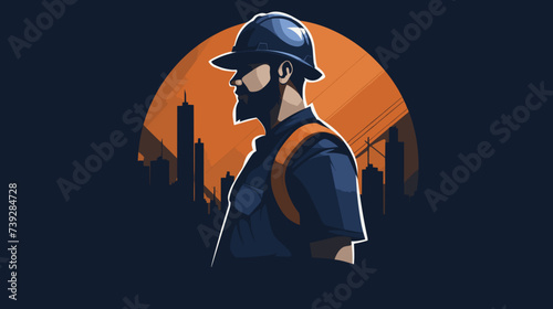 Abstract construction worker with a civil engineer's hat  representing collaboration. simple Vector art