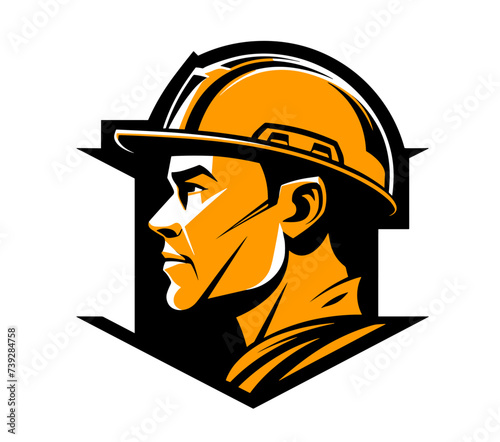 Abstract construction worker with a civil engineer's hat  symbolizing collaboration. simple Vector art