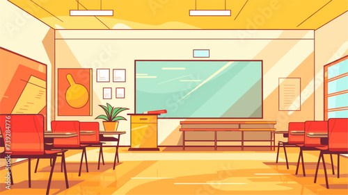 Abstract classroom with desks and a teacher's lectern  representing the teaching environment. simple Vector art
