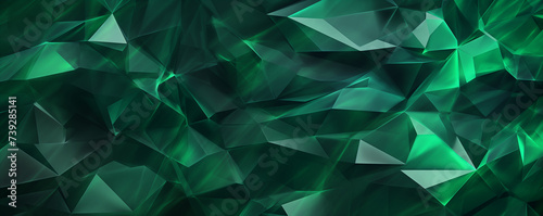3d render, abstract green crystal background, faceted texture, wide panoramic polygonal wallpaper