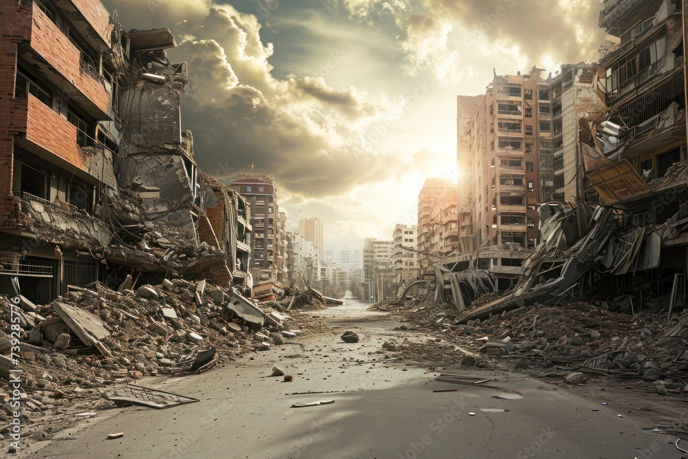 Fototapeta premium A building made of brick is being demolished in the city
