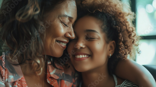 Heartwarming Embrace Between Mother and Daughter in a Cozy Setting