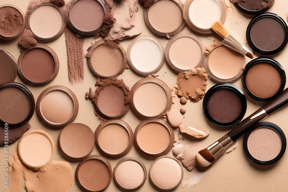 Samples of beige brown eye shadows Set. Swatch smears of compact eyeshadows Samples of beige brown eye shadows Set. Swatch smears of compact eyeshadows