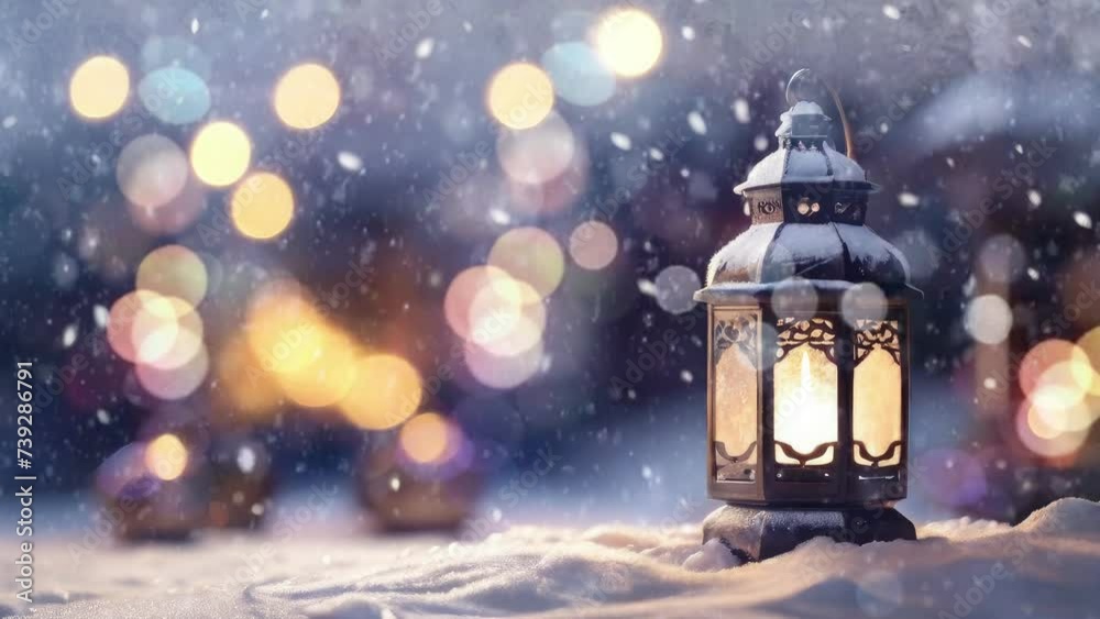 arabic lanterns in the snow. Seamless looping 4K animation arabic lanterns in the snow. Seamless looping 4K animation