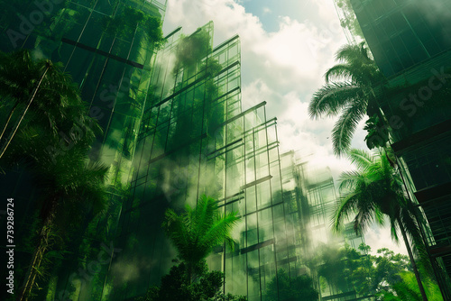 glass skyline with the trees and cloud behind