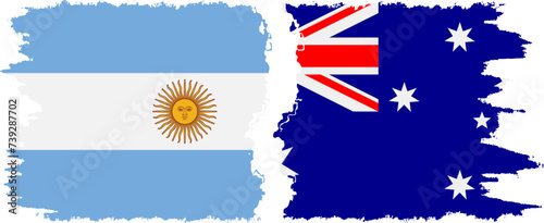 Australia and Argentina grunge flags connection vector