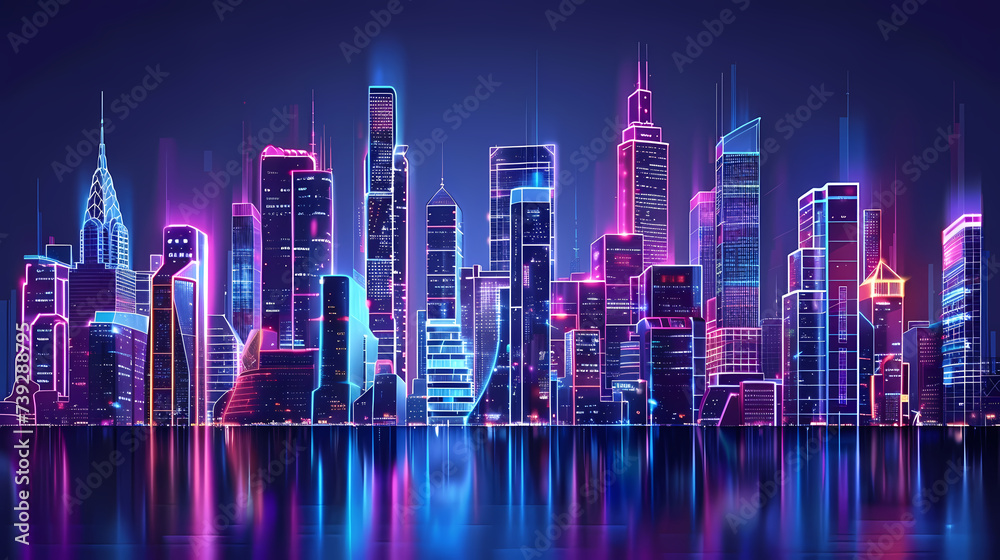 Futuristic Cityscape at Night With Neon Lights