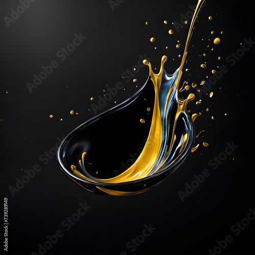 Splash of black liquid on a black background. 3d rendering
