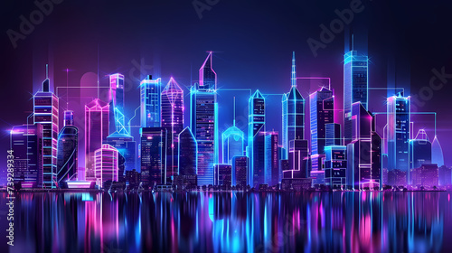 Futuristic Cityscape at Night With Neon Lights
