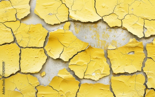 The sun-kissed hue of yellow paint fractures into an array of textures, symbolizing change and endurance. The lively cracks add depth and intrigue to the surface.