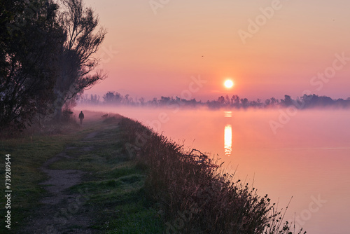 Sunrise at lake Fogliano (lago di Fogliano), Circeo National Park, Italy 