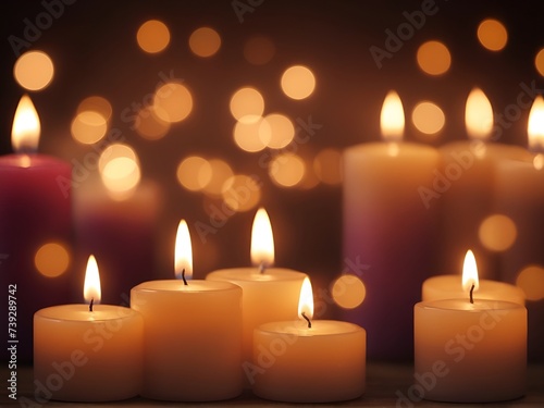 Background with lit candles with bokeh effect
