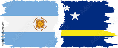 Curacao and Argentina grunge flags connection vector