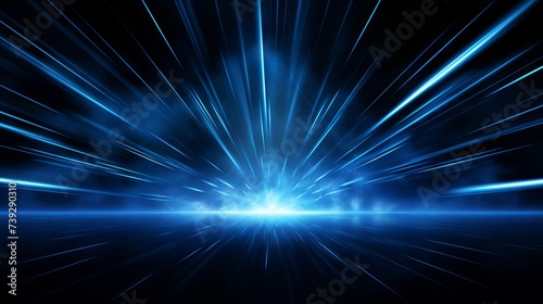 Dynamic blue light beams: abstract digital illumination on black background - business stock image