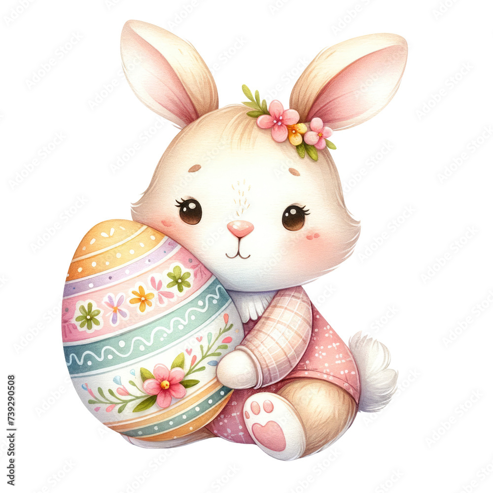 Enchanting Easter Bunny with Decorative Egg Amidst Spring Florals Enchanting Easter Bunny with Decorative Egg Amidst Spring Florals