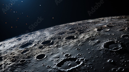 Close-up of the moon's surface, craters and textures visible, against a backdrop of deep space, focusing on the details and mystery of Earth's satellite, Photor