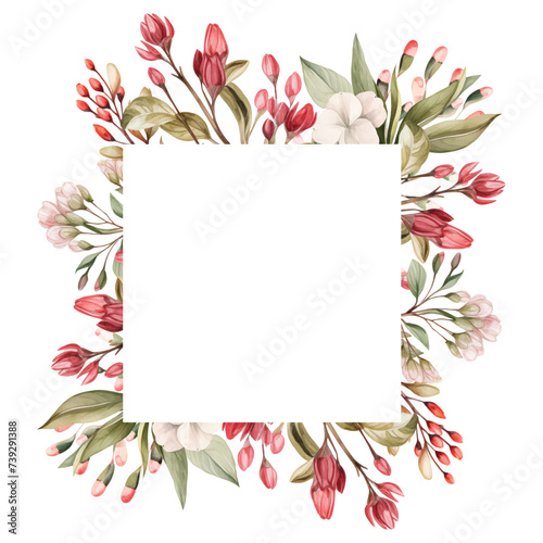 Watercolor frame with pink wild flowers for Valentines day romantic illustration