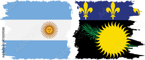 Guadeloupe and Argentina grunge flags connection vector