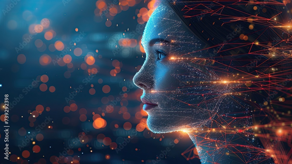 Woman head, abstract idea of Artificial intelligence. Woman head, abstract idea of Artificial intelligence.