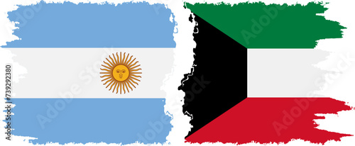 Kuwait and Argentina grunge flags connection vector