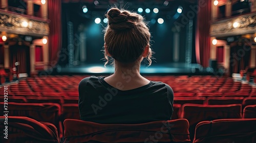 A woman sitting in front of a stage teather 