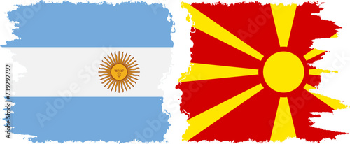 Northern Macedonia and Argentina grunge flags connection vector