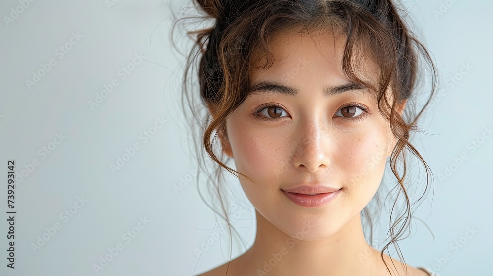 Portrait of a handsome and young asian girl, plain white background Portrait of a handsome and young asian girl, plain white background