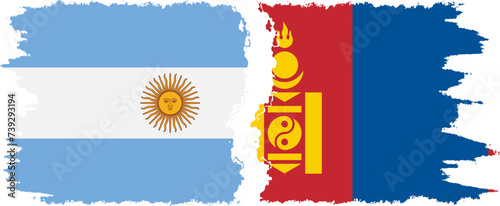 Mongolia and Argentina grunge flags connection vector
