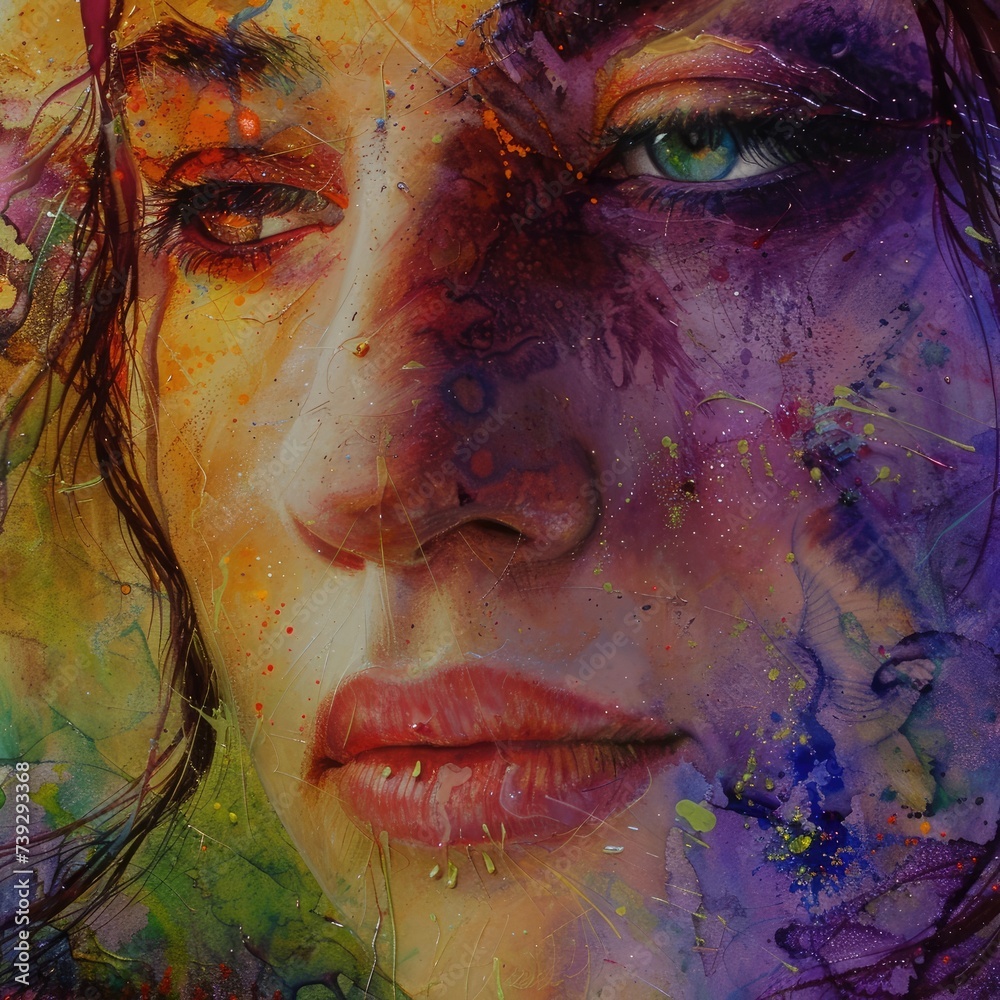 abstract face art, portrait of a painted face, illustration art