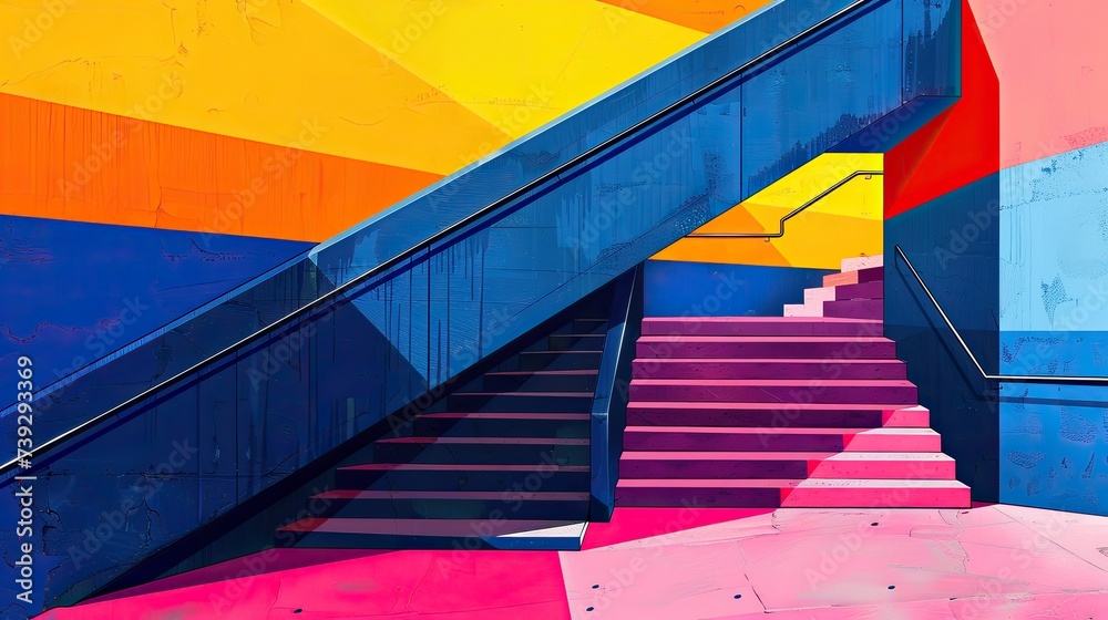 Fototapeta premium Multicolored stairs on a modern building, outdoors