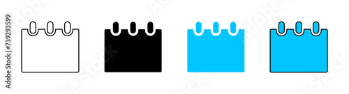 Calendar icon set with fill and outline in black and blue color on white background. Flat paper calendar icon collection - Vector Icon
