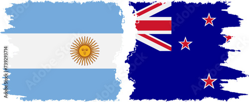 New Zealand and Argentina grunge flags connection vector