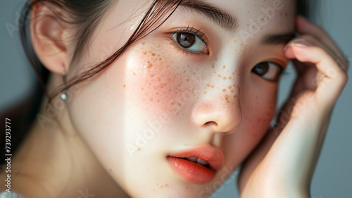 Beautiful young Asian woman with freckles